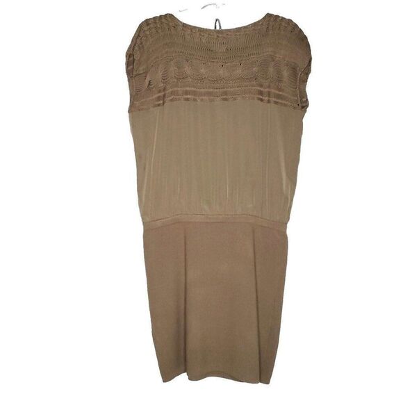 Vince Camuto Blouson Sweater Dress M Cable Knit Tan Brown Mini Sleeveless - Picture 2 of 6